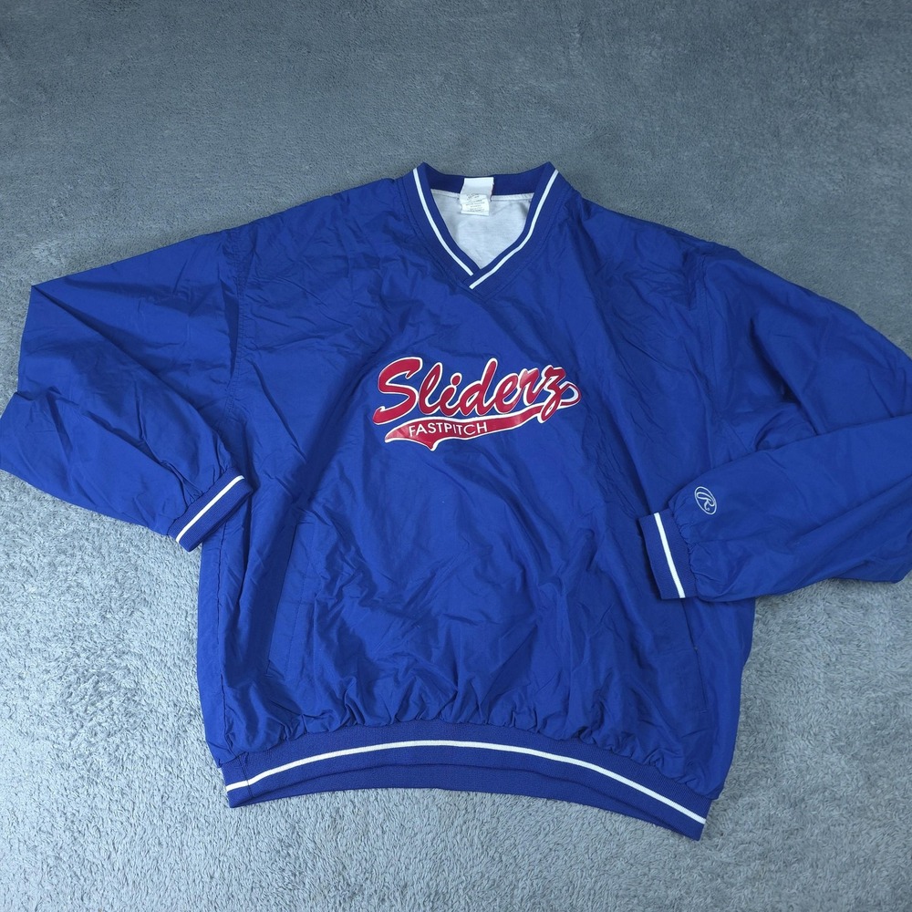 Vintage Rawlings Pullover Jacket Mens 2XL Blue  Windbreaker Sliderz Fastpitch